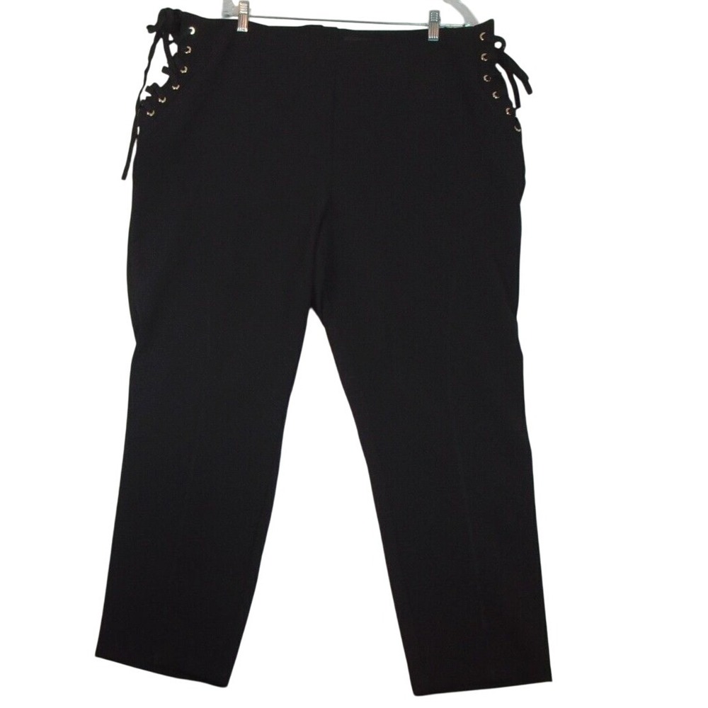 Ashro Black Lace Up Side Ankle‎ Pants Size 20W Grommet Detail Back Zip Trousers